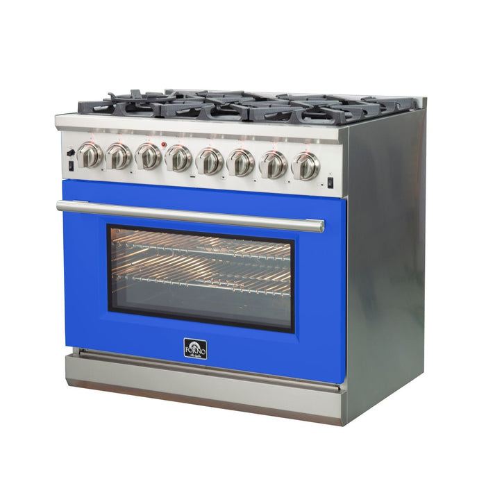 FORNO Capriasca - Titanium Professional 36" Freestanding Dual Fuel Electric 240V Colored Door Oven Range FFSGS6187-36 - PrimeFair