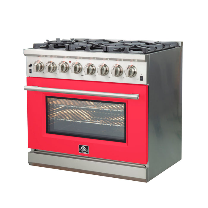 FORNO Capriasca - Titanium Professional 36" Freestanding Dual Fuel Electric 240V Colored Door Oven Range FFSGS6187-36 - PrimeFair