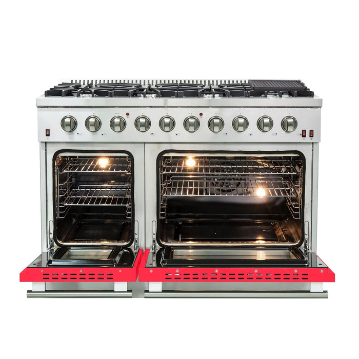 FORNO Vittorio - Gold Professional 48" Freestanding Colored Door Gas Range FFSGS6244-48RED