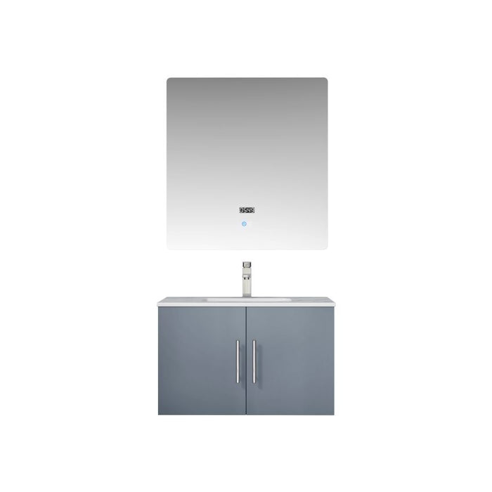 Lexora Geneva 30" Dark Grey Single Vanity, White Carrara Marble Top, White Square Sink and 30" LED Mirror LG192230DBDSLM30