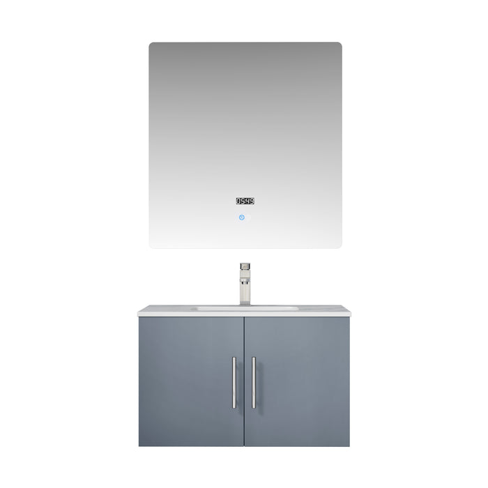 Lexora Geneva 30" Dark Grey Single Vanity, White Carrara Marble Top, White Square Sink and 30" LED Mirror LG192230DBDSLM30