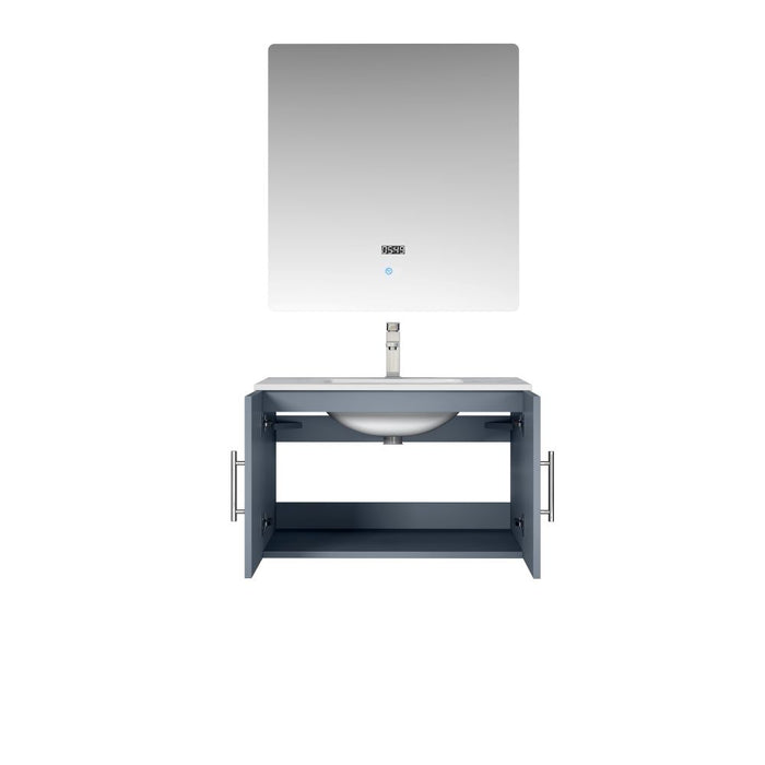 Lexora Geneva 30" Dark Grey Single Vanity, White Carrara Marble Top, White Square Sink and 30" LED Mirror LG192230DBDSLM30