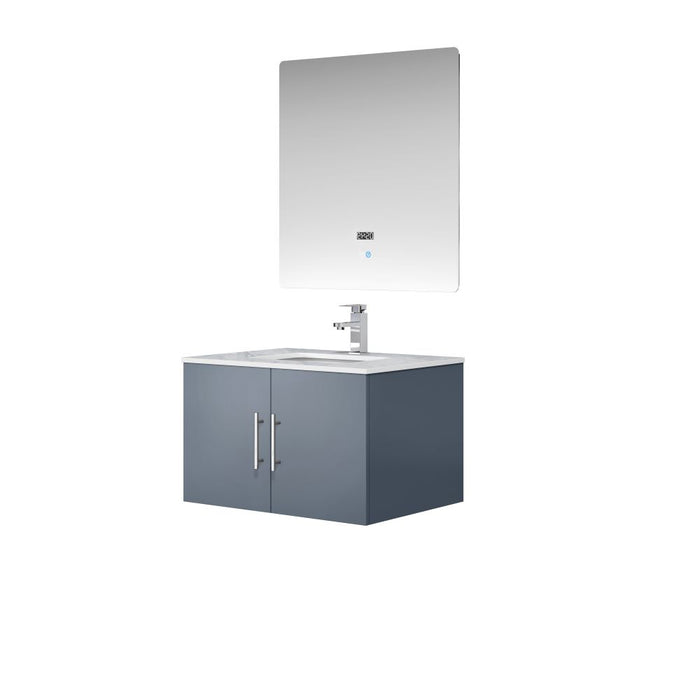 Lexora Geneva 30" Dark Grey Single Vanity, White Carrara Marble Top, White Square Sink and 30" LED Mirror LG192230DBDSLM30