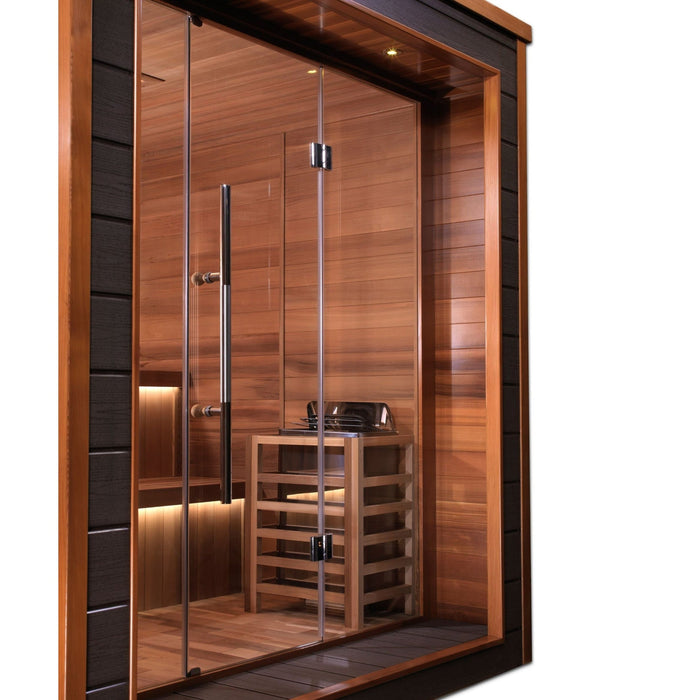 GOLDEN DESIGNS BERGEN 6 PERSON OUTDOOR-INDOOR TRADITIONAL STEAM SAUNA - CANADIAN RED CEDAR INTERIOR GDI-8206-01