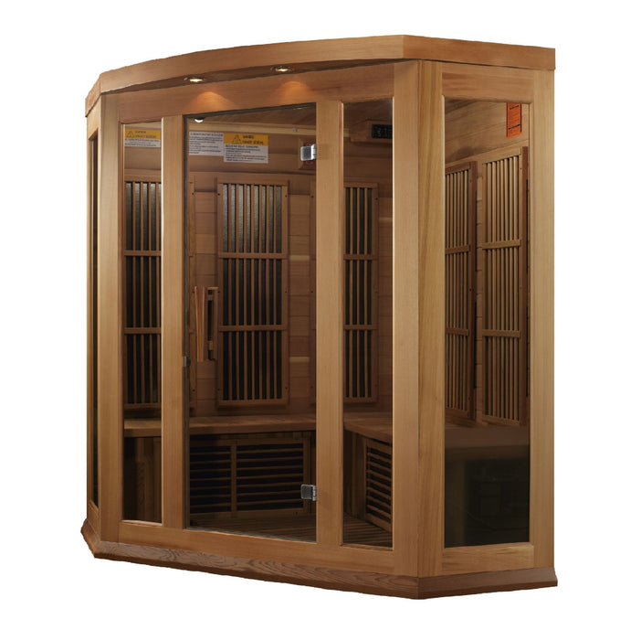 Golden Designs Maxxus "Chaumont Edition" 3 Person Corner Near Zero EMF FAR Infrared Sauna - Canadian Red Cedar - PrimeFair