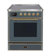 ILVE - Majestic II Series - 30 Inch Electric Freestanding Single Oven Range (UMI30NE3) - Blue Grey Brass