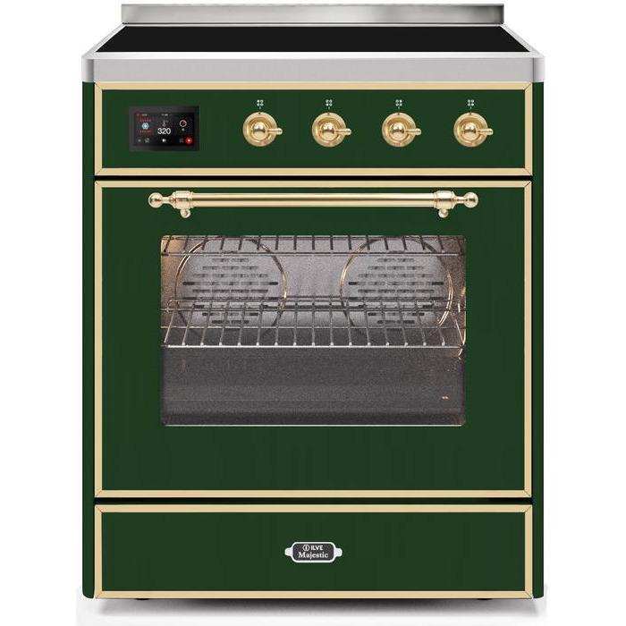 ILVE - Majestic II Series - 30 Inch Electric Freestanding Single Oven Range (UMI30NE3) - Emerald Green with Brass Trim
