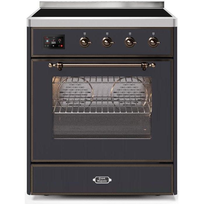 ILVE - Majestic II Series - 30 Inch Electric Freestanding Single Oven Range (UMI30NE3) - Matte Graphite with Bronze Trim