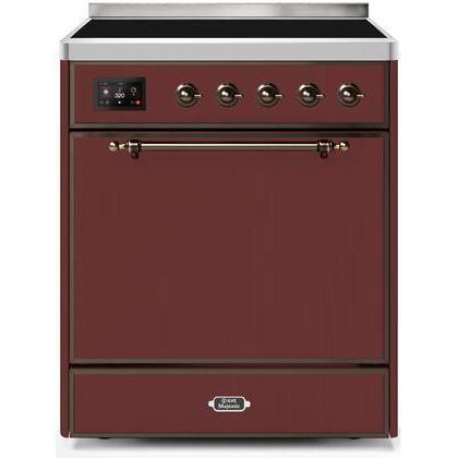 ILVE - Majestic II Series - 30 Inch Electric Freestanding Range (UMI30QNE3) - Burgundy with Bronze Trim