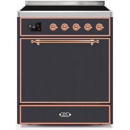 ILVE - Majestic II Series - 30 Inch Electric Freestanding Range (UMI30QNE3) - Matte Graphite with Copper Trim