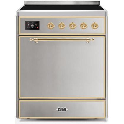 ILVE - Majestic II Series - 30 Inch Electric Freestanding Range (UMI30QNE3) - Stainless Steel with Brass Trim