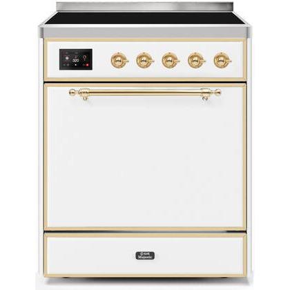 ILVE - Majestic II Series - 30 Inch Electric Freestanding Range (UMI30QNE3) - White with Brass Trim