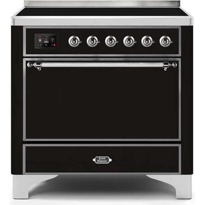 ILVE - Majestic II Series - 36 Inch Electric Freestanding Range (UMI09QNS3) - Glossy Black with Chrome Trim
