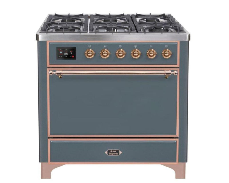ILVE 36 Inch Majestic II Series Natural/ Propane Gas Burner and Electric Oven Range with 6 Sealed Burners (UM09FDQNS3)