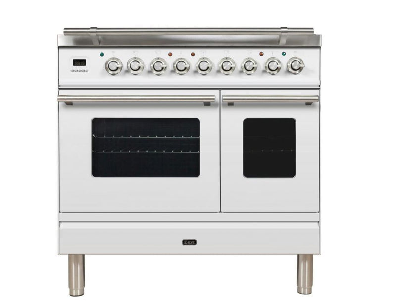 ILVE 36 Inch Professional Plus Series Freestanding Double Oven Dual Fuel Range with 5 Sealed Burners (UPDW90FDM) - Chrome Trim