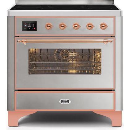 ILVE 36" Majestic II Series Electric Induction and Electric Oven Range with 5 Elements (UMI09NS3) - Stainless Steel with Copper Trim