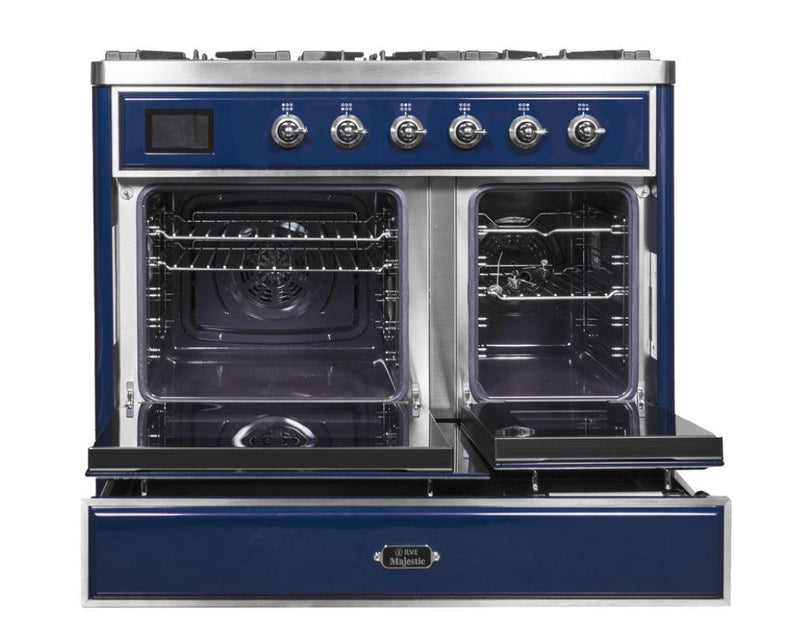 ILVE 40 Inch Majestic II Series Natural Gas/ Propane Gas Burner and Electric Oven with 6 Sealed Burners (UMD10FDNS3) - Midnight Blue