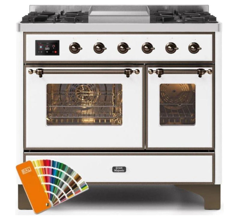 ILVE 40 Inch Majestic II Series Natural Gas/ Propane Gas Burner and Electric Oven with 6 Sealed Burners (UMD10FDNS3) - Custom RAL Color with Bronze Trim