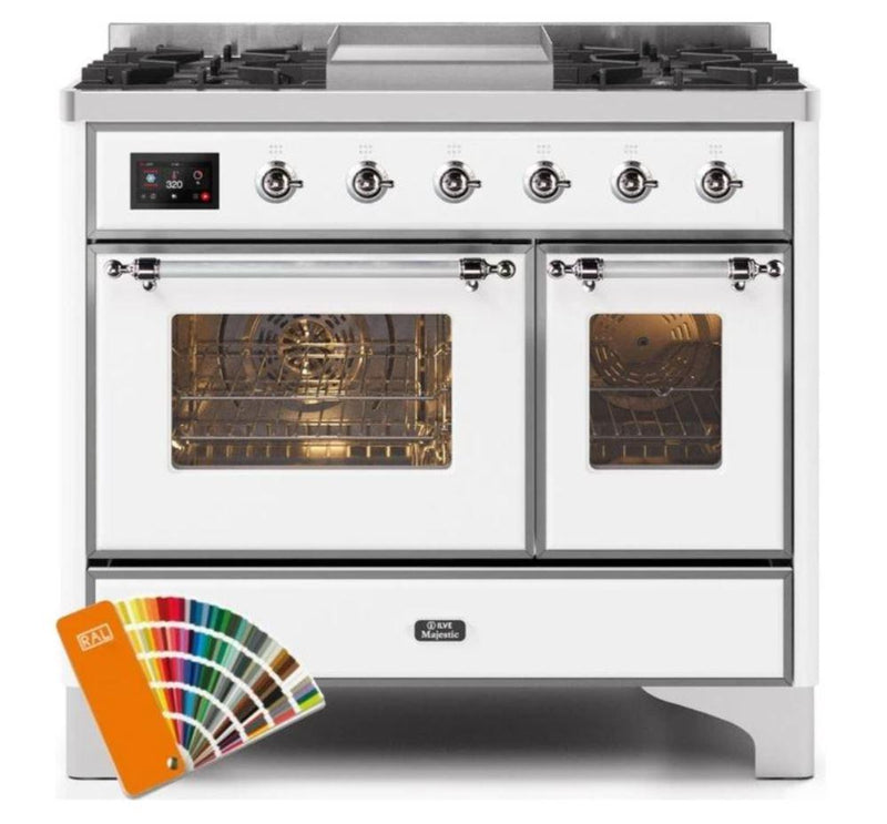 ILVE 40 Inch Majestic II Series Natural Gas/ Propane Gas Burner and Electric Oven with 6 Sealed Burners (UMD10FDNS3) - Custom RAL Color with Chrome Trim