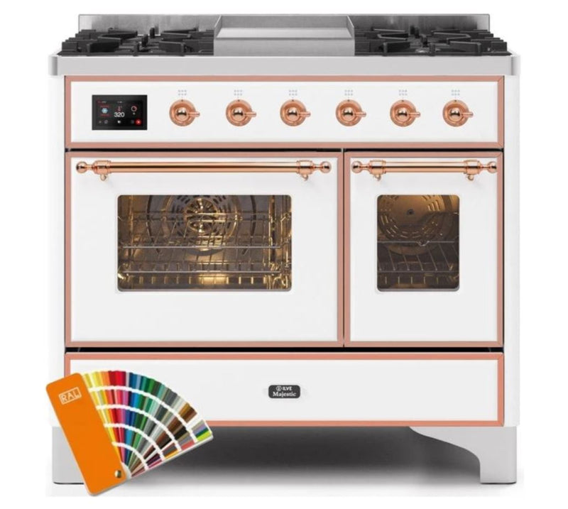 ILVE 40 Inch Majestic II Series Natural Gas/ Propane Gas Burner and Electric Oven with 6 Sealed Burners (UMD10FDNS3) - Custom RAL Color with Copper Trim