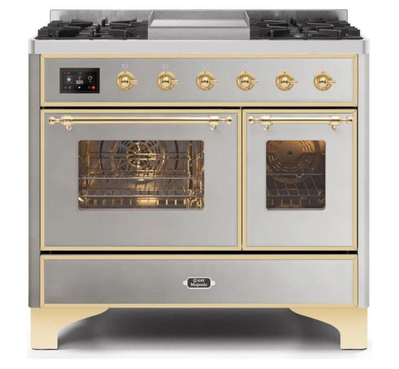 ILVE 40 Inch Majestic II Series Natural Gas/ Propane Gas Burner and Electric Oven with 6 Sealed Burners (UMD10FDNS3) - Stainless Steel with Brass Trim