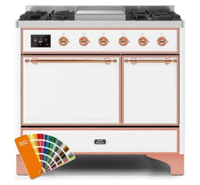 ILVE 40 Inch Majestic II Series Natural/ Propane Gas Burner and Electric Oven Range with 6 Sealed Burners (UMD10FDQNS3) - Custom RAL Color with Copper Trim