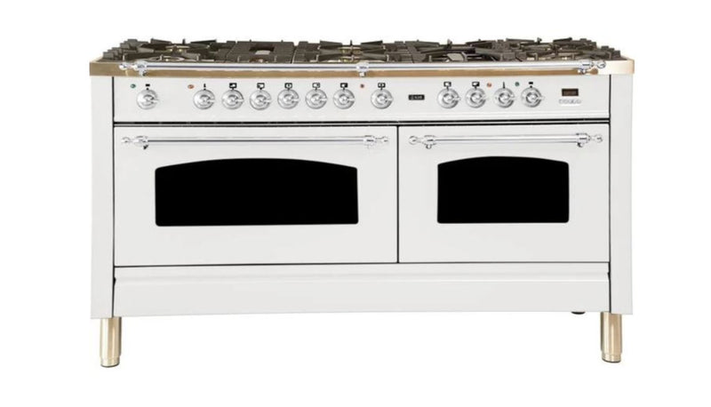 ILVE 60 Inch Nostalgie Series Freestanding Double Oven Dual Fuel Range with 8 Sealed Burners and Griddle (UPN150FDM)