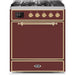 ILVE - Majestic II Series - 30 Inch Dual Fuel Freestanding Range Gas/Propane (UM30DQNE3) - Burgundy with Brass Trim