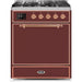 ILVE - Majestic II Series - 30 Inch Dual Fuel Freestanding Range Gas/Propane (UM30DQNE3) - Burgundy with Copper Trim