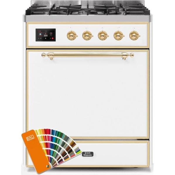 ILVE - Majestic II Series - 30 Inch Dual Fuel Freestanding Range Gas/Propane (UM30DQNE3) - Custom RAL Color with Brass Trim