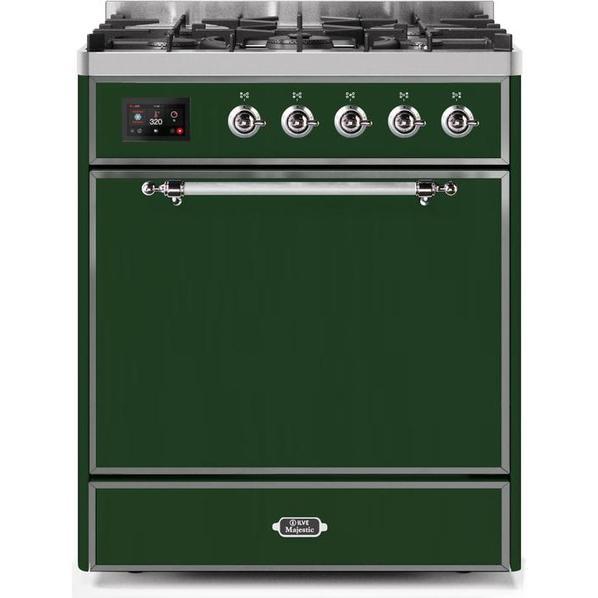 ILVE - Majestic II Series - 30 Inch Dual Fuel Freestanding Range Gas/Propane (UM30DQNE3) - Emerald Green with Chrome Trim