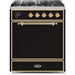 ILVE - Majestic II Series - 30 Inch Dual Fuel Freestanding Range Gas/Propane (UM30DQNE3) - Glossy Black with Brass Trim