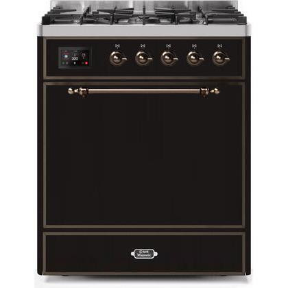 ILVE - Majestic II Series - 30 Inch Dual Fuel Freestanding Range Gas/Propane (UM30DQNE3) - Glossy Black with Bronze Trim