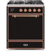 ILVE - Majestic II Series - 30 Inch Dual Fuel Freestanding Range Gas/Propane (UM30DQNE3) - Glossy Black with Copper Trim