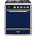 ILVE - Majestic II Series - 30 Inch Dual Fuel Freestanding Range Gas/Propane (UM30DQNE3) - Midnight Blue with Brass Trim