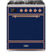 ILVE - Majestic II Series - 30 Inch Dual Fuel Freestanding Range Gas/Propane (UM30DQNE3) - Midnight Blue with Copper Trim