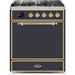 ILVE - Majestic II Series - 30 Inch Dual Fuel Freestanding Range Gas/Propane (UM30DQNE3) - Matte Graphite with Brass Trim