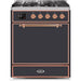 ILVE - Majestic II Series - 30 Inch Dual Fuel Freestanding Range Gas/Propane (UM30DQNE3) - Matte Graphite with Copper Trim