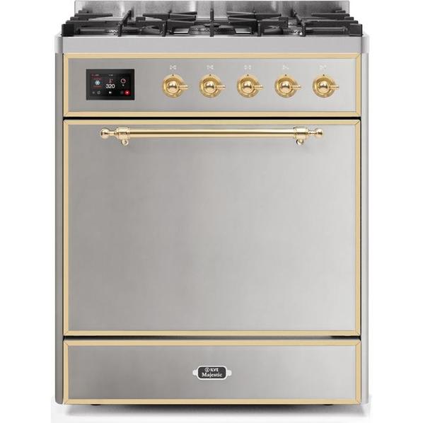ILVE - Majestic II Series - 30 Inch Dual Fuel Freestanding Range Gas/Propane (UM30DQNE3) - Stainless Steel with Brass Trim