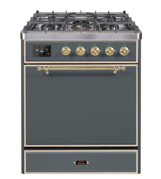 ILVE - Majestic II Series - 30 Inch Dual Fuel Freestanding Range Gas/Propane (UM30DQNE3) - Blue Grey with Brass