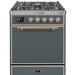 ILVE - Majestic II Series - 30 Inch Dual Fuel Freestanding Range Gas/Propane (UM30DQNE3) - Blue Grey with Brass