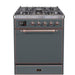 ILVE - Majestic II Series - 30 Inch Dual Fuel Freestanding Range Gas/Propane (UM30DQNE3) - Blue Grey with Bronze