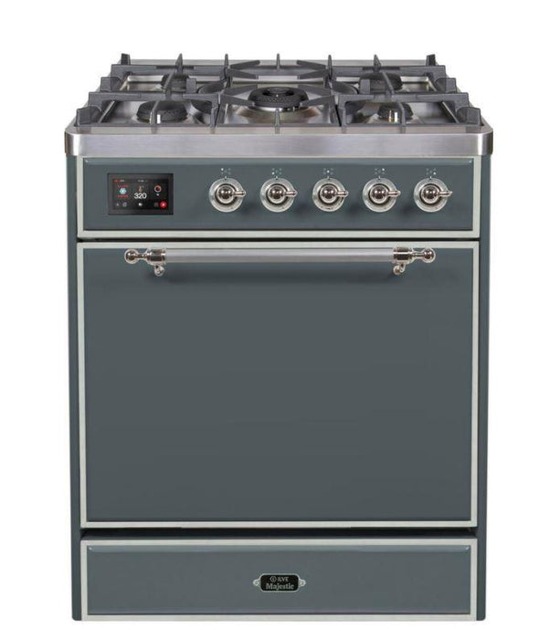 ILVE - Majestic II Series - 30 Inch Dual Fuel Freestanding Range Gas/Propane (UM30DQNE3) - Blue Grey with Chrome