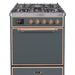 ILVE - Majestic II Series - 30 Inch Dual Fuel Freestanding Range Gas/Propane (UM30DQNE3) - Blue Grey with Copper