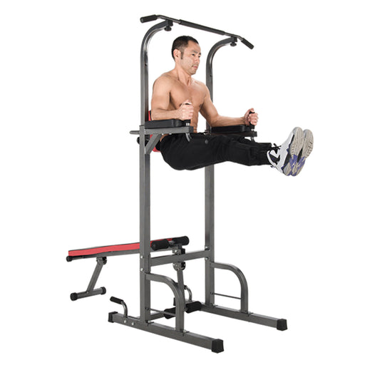 Indoor Home Pull Up Bar Stand Dip Station w/ Sit Up Bench