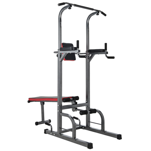 Indoor Home Pull Up Bar Stand Dip Station w/ Sit Up Bench