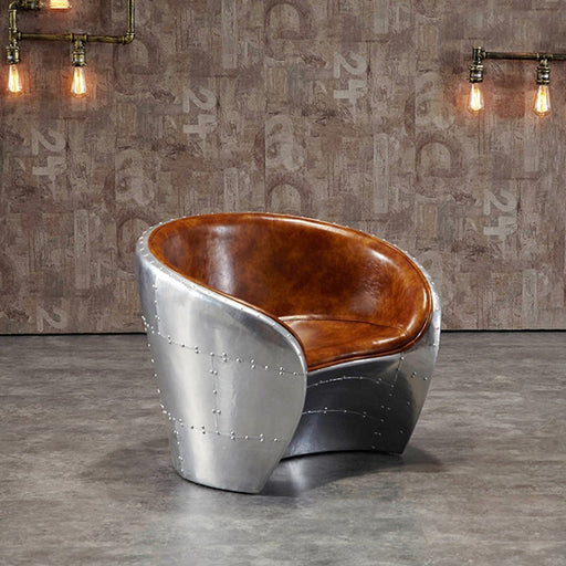 Industrial Loft Upholstered Aviator Chair Brown Leather Barrel Chair