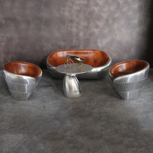 Industrial Loft Upholstered Aviator Chair Brown Leather Barrel Chair