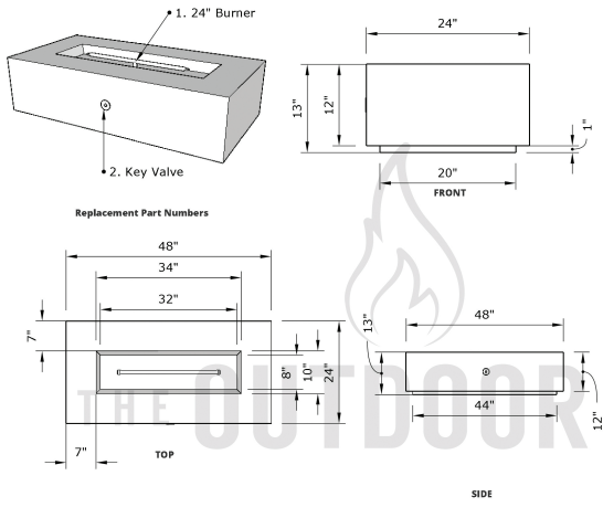 The Outdoor Plus Regal 48" Concrete Fire Pit - Match Lit with Flame Sense System - OPT-RGL48FSML