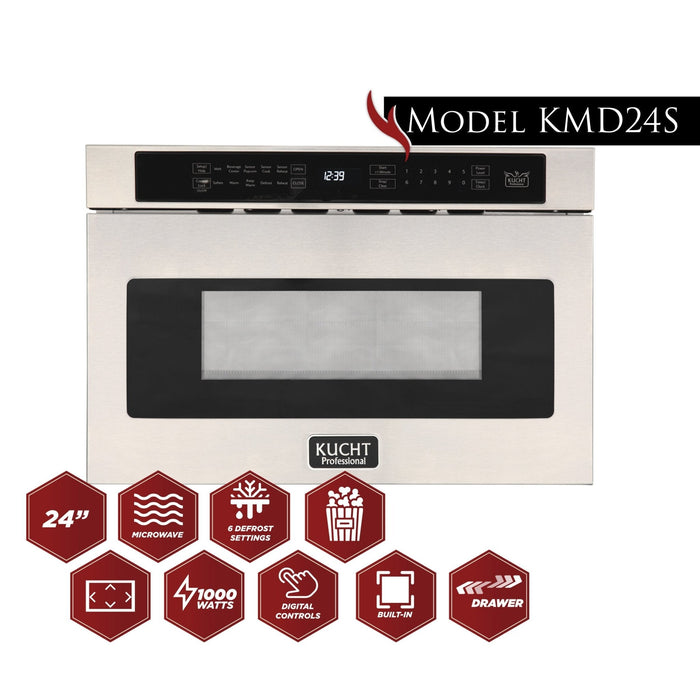 Kucht 5-Piece Appliance Package - 30-Inch Gas Range, Refrigerator, Wall Mount Hood, Dishwasher, & Microwave Drawer in Stainless Steel